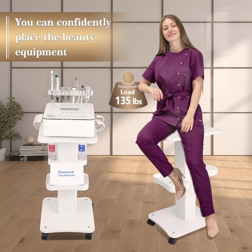 Upgrade Esthetician Beauty Trolley Cart with Wheels and 2 Trays, 4 Tier Beauty Rolling Cart, Spa Salon, Beauty Machine Trolley, Load 135lbs, 26.7 x 13.8 x 15 inch - Image 4