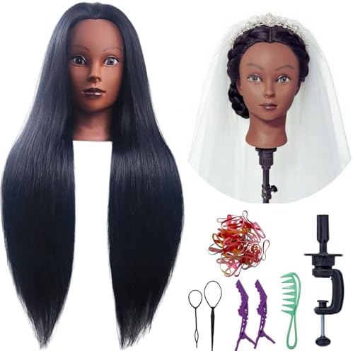 26-28 Inch Hair Mannequin Head Training Manikin Doll Head for Hairdressers Beginners Braiding Hair Salon Hairstyling Practice with 100% Yaki Synthetic Fiber - Image 6