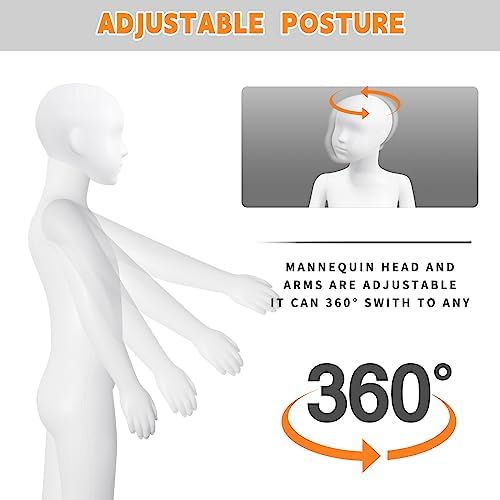 Child Mannequin Full Body Kids Dress Form Adjustable Detachable Manikin Body Display with Metal Base White - Image 4