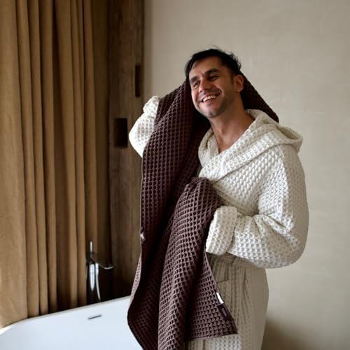 Luxury Organic Japanese Cotton Waffle Bath Towel | Thick, Absorbent, Quick Dry Bathroom Towels for Shower, Sauna, Onsen| Hotel & Spa Quality, Gift-Ready (Dark Cocoa, Hand Towel, 32" x 16") - Image 2