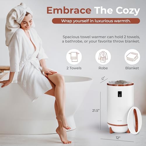 SereneLife Towel Warmer Bucket Style – Portable Blanket Heater with Fragrant Disc Holder, LED Display and Adjustable Timer, Holds 2 Large Towels, Auto Shut-Off, Bathroom Towel Warmer (Cherry) - Image 2