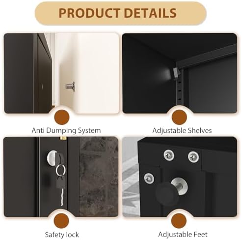 Tall Metal Narrow Bathroom Storage Locker Cabinet 67" H,Black Kitchen Pantry Cabinets with 4 Adjustable Shelves and 2 Lockable Doors,File Cabinet Organizer for Kitchen Home Office Living Dining Room - Image 4