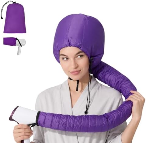 Elitzia Bonnet Hair Dryer Attachment Extra Long Hose Hooded Dryer Cap for Fast Drying & Deep Conditioning, Adjustable Universal Blow Dryer Bonnet for Curly Natural Hair, Portable Heat Cap Purple by ElitziaCare