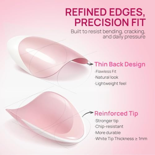 Krofaue French Tip Short Almond Nail Tips Glossy - Image 6
