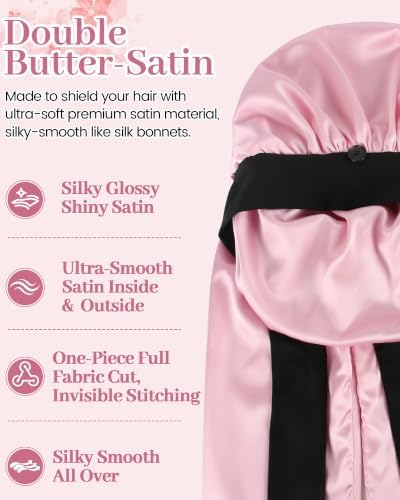 Ababalaya Double Layer Long Satin Silk Feeling Bonnet for Women Sleep Cap - Image 4