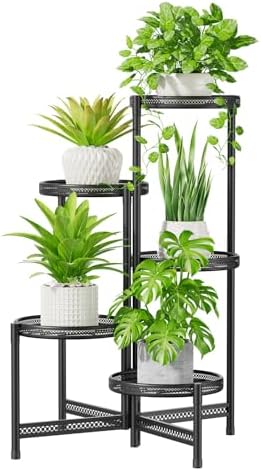 5 Tier Large Plant Stand Indoor Outdoor, 10 In Tray, Iron Black by iDavosicly