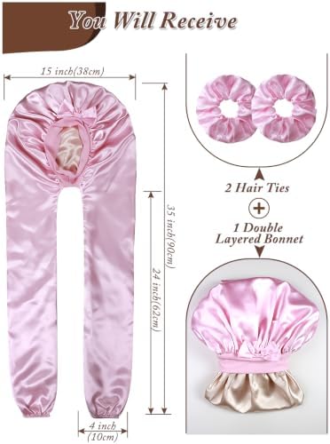 1+2 Satin Pantyhose Bonnet for Braids, Long Hair Bonnet for Women Sleeping - Image 2