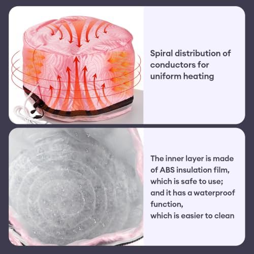 Electric Hair Steamer Cap with Temperature Control, Removable Thermal Hair Care Hat for Home Spa (Pink Type) - Image 2