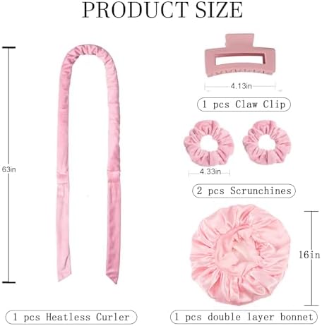 Heatless Hair Curler and Double Layer Satin Bonnet Set for Overnight Curls - No Heat Curling Rod with silk Bonnet, Sleep-In Safe for Long/Medium Hair, Frizz-Free Waves & Volume(Pink) - Image 3