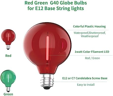 Meconard 25 Pack G40 LED Outdoor String Light Replacement Bulbs, Red Green - Image 3
