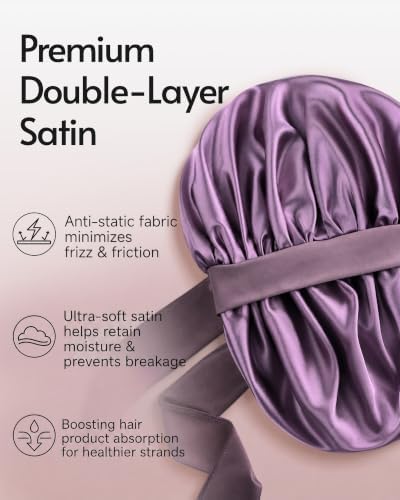 Yanideer 3 pcs Adjustable Satin Bonnets for Sleeping Double Layer Satin Lined Hair Bonnet with Tie Band for Women Curly Hair - Image 2