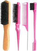 Boar Bristle Slick Back Hair Brush for Smooth Flyaways, Frizz, Sleek Ponytail, Buns and Edge Baby Hair, Teasing | Hair Comb, Edge Brush, Teasing Brush Styling Accessories for Girls, Kids, Women & Men by Goiple