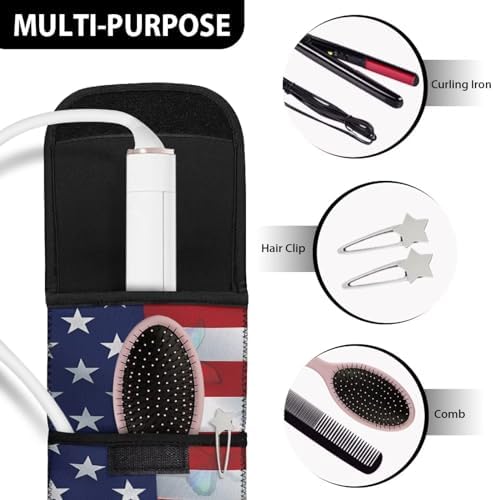 ZOUTAIRONG American Flag Curling Iron Bag with Pockets for Universal Curling Iron Curling Iron Travel Holder Travel Flat Iron Case Heat Resistant Travel Bag for Hair Tools Flat Iron Holder Flat Iron - Image 6