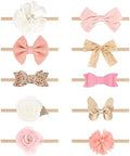 BQUBO Baby Girl Headbands with Bows Nylon Hairbands Handmade Hair Accessories for Newborn Infant Toddlers 10 Pack by DRESHOW