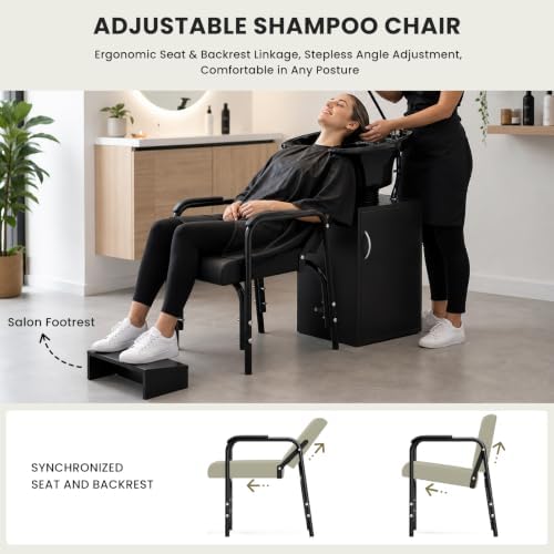 Shampoo Cabinet with Reclining Chair for Salon, Hair Washing Station - Image 3