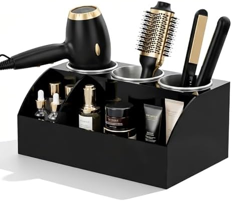 Hair Tool Organizer Countertop, Bathroom Vanity Organizers and Storage, Acrylic Hot Tools Organizer Storage for Hair Dryer, Curling Iron, Brush, Hair Straightener (Black) by Unknown