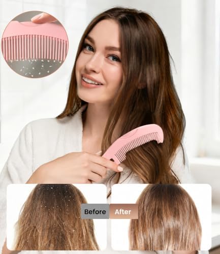 Dandruff Comb Removal 2PC Hollow Fine Tooth Scalp Detox Hair Care Tool (Pink 1PC) - Image 2