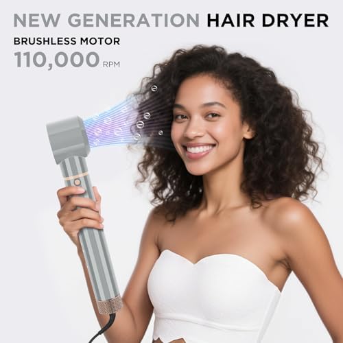 5 in 1 Blow Dryer Brush IG INGLAM MegaAir Hair Styler Brushless Hair Dryer Brush Left/Right Air Auto-Wrap Curler Hot Air Brush Negative Ions No Heat Damage Frizz-Free Drying Curling Straightening,Gary - Image 2