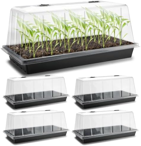 RooTrimmer 5-Pack 1020 Seed Starting Trays with Tall 7.3" Dome, No Hole by RooTrimmer