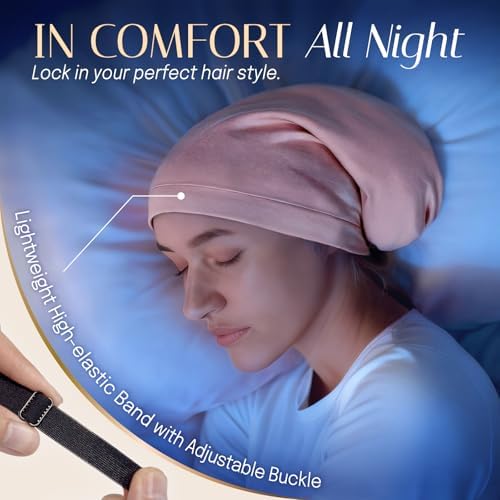 OLESILK Silk Sleep Bonnet for Curly & Long Hair, Adjustable Night Cap - Image 5
