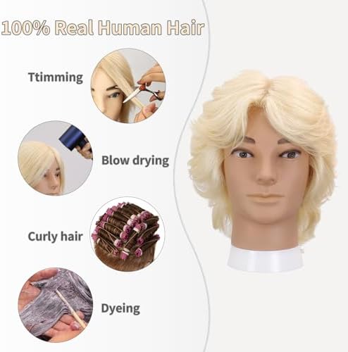 10" Male Mannequin Head with 100% Real Human Hair, Professional Barber Cosmetology Training Head for Haircut Styling Practice with Free Clamp Stand, Off-White - Image 4