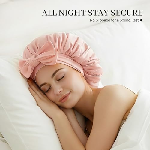 Silk Bonnet for Sleeping Satin Hair Bonnet Double Layer Adjustable Sleep Cap with Elastic Tie Band - Image 3