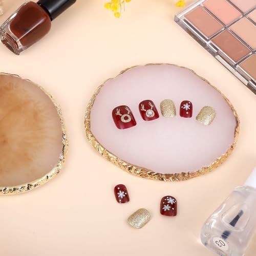 2 Pcs Resin Nail Art Palette Set, Gold Edge, Coffee & White - Image 4