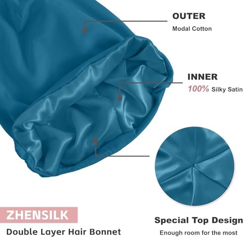 ZHENSILK Silk Bonnet for Sleeping Women, Adjustable Silky Satin Lined Sleep Cap, Silk Hair Wrap Slouch Beanie Hat - Image 4