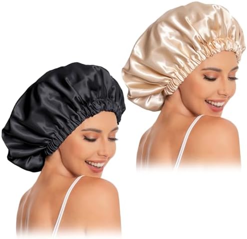 Edoneery Satin Bonnet for Sleeping Women, Double Layer Curly Hair Cap by Edoneery