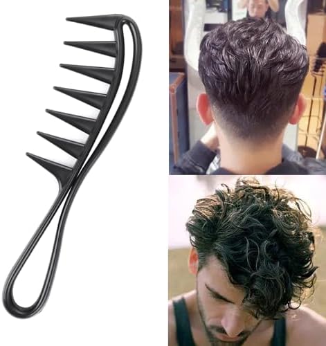 2Pcs Wide Tooth Comb for Wet Curly Wavy Thick Long Hair - Premium Plastic Grip for Wigs, Barber Salon - Large Shark Teeth Anti-Static Hair Combs for Men Women (Black, Grey) - Image 6
