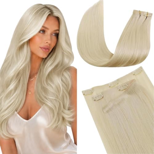 LaaVoo 22 Inch Blonde Seamless Clip in Human Hair Extensions 7pcs 140g by LaaVoo