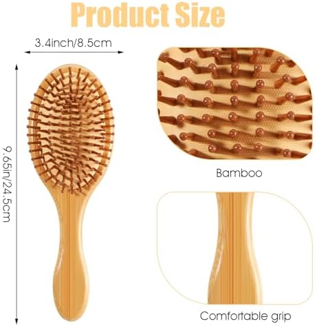 6 Pcs Bamboo Hair Brush Bulk Natural Wooden Paddle Brush Round-tipped Bamboo Bristles Detangling Brushes, Lightweight Massage Anti Static for Women Men and Children for Hair Growth (Oval) - Image 2