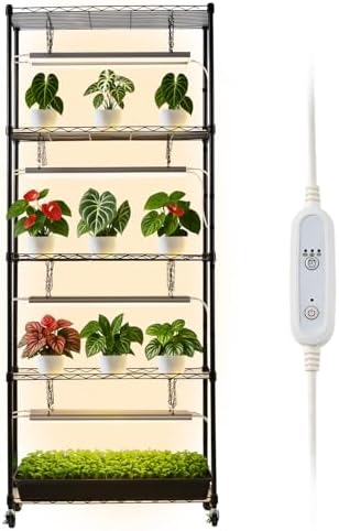 VEVOR Plant Shelf with Grow Light, 6-Tier Indoor Plant Stand, 71 in Tall Plants Display Rack with Wheels & 4/9/14H Timer, 80W T5 LED Full Spectrum Grow Lights, Flower Pot Holder for Seed Starting by VEVOR
