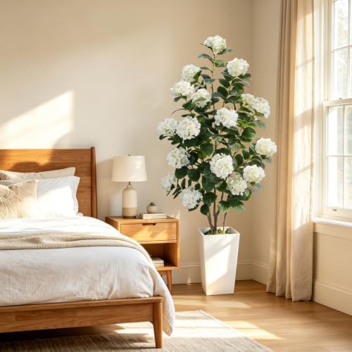 GTIDEA 6FT White Hydrangea Artificial Trees with Tall Planter for Porch - Image 2