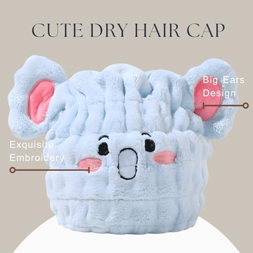 Microfiber Hair Towel Wrap for Kids, Elephant Toddler Quick Drying Cap - Image 5