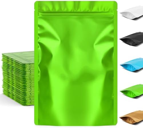 FUNFERY Stand Up Mylar Resealable Bags for Food Storage-Green 3.5x5.1 inch by FUNFERY