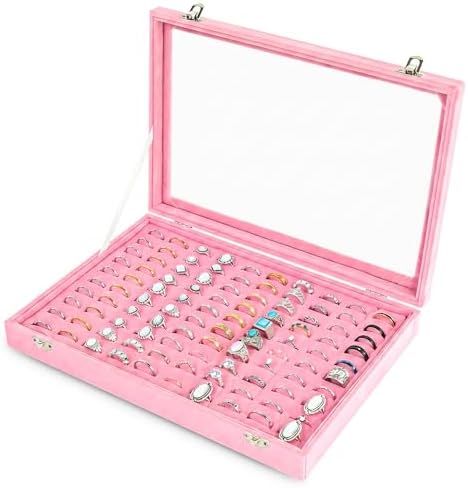 Frebeauty 100 Slots Ring Organizer Tray,Velvet Ring Box with Clear Lid by Frebeauty