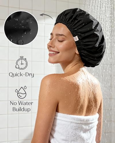 Yanibest Satin Lined Shower Cap, Reusable Waterproof Shower Caps for Women - Image 2