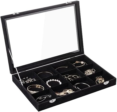Frebeauty 12 Grid Bracelet Holder Box,Velvet Jewelry Tray with Clear Lid by Frebeauty