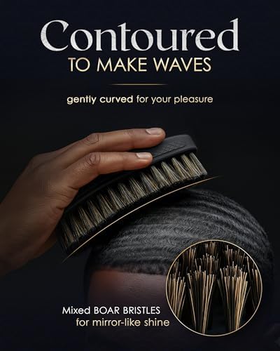 360 Wave Brush, Curved MEDIUM Mixed Boar Bristle, Triple Black, Waterproof - Image 4