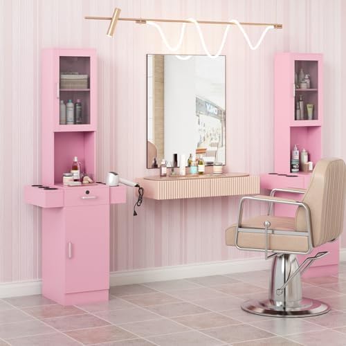 RESHABLE Salon Station for Hair Stylist,Hair Styling Storage Cabinet,Pink - Image 3