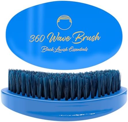 360 Wave Brush, Soft, Build Deeper Waves & Hard Boar Bristle, Curved Design, Black Lavish Essentials Signature (Medium-Hard Brush, Sky Blue) by BlackLavishEssentials