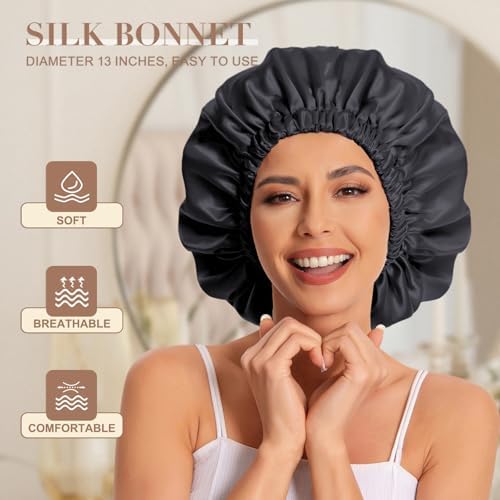 Edoneery Satin Bonnet for Sleeping Women, Double Layer Curly Hair Cap - Image 2