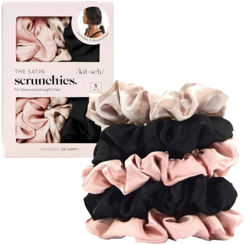 Kitsch Satin Scrunchies for Women | For All Hair Types - Assorted, 5pcs by Kitsch