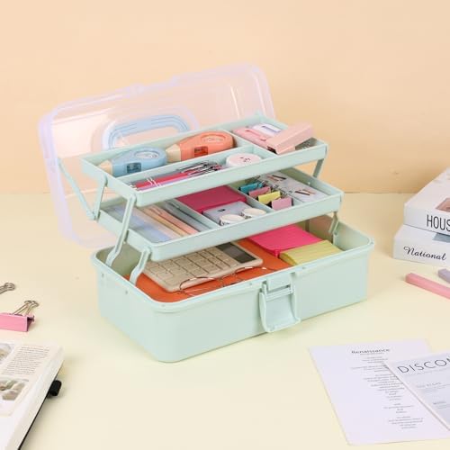Tackle Box, 3-Layer Craft Sewing Medicine Hair Tool Organizer Haze Green - Image 5