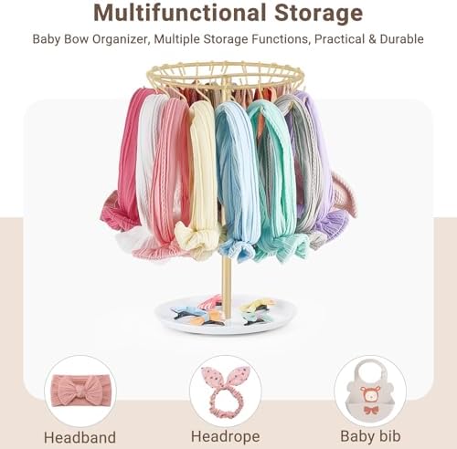 Dahey Bow Organizer for Girls Metal Headband Bow Holder with 30 Hooks, Gold - Image 5