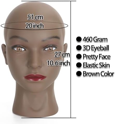 Bald Female Mannequin Head Makeup Training Head Wig Head Professional Cosmetology for Wig Making and Display Hat Helmet Glasses Display Head Model with Free Clamp Stand - Image 3