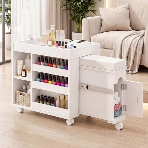 Pedicure Cart w/Extendable Padded Foot Rest (White, 33.4" L) by HolaiNail
