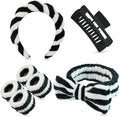 7 Pcs Spa Set, Facial Headband and Wristband Set, Skincare Accessories, College Style Girl Gift, Hair Accessories for Women and Girls（Black White Stripe ） by Unknown