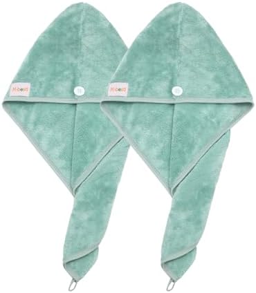 M-bestl 2 Pack Microfiber Hair Towel Wrap,Hair Drying Towel with Button, Hair Towel Turban,Head Towel to Dry Hair Quickly (Green&Green) - Image 2